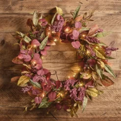 50cm Herbstkranz mit Laubfärbung und Beleuchtung