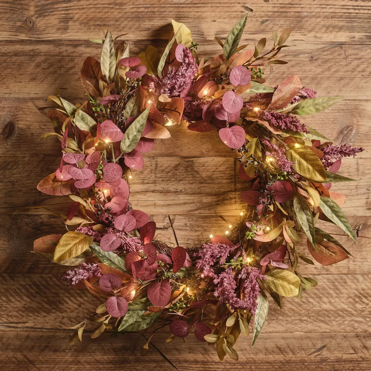 50cm Herbstkranz mit Laubfärbung und Beleuchtung
