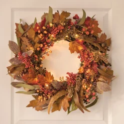 60 cm LED-Herbstkranz-Set mit Timer und LED-Herbstzweig