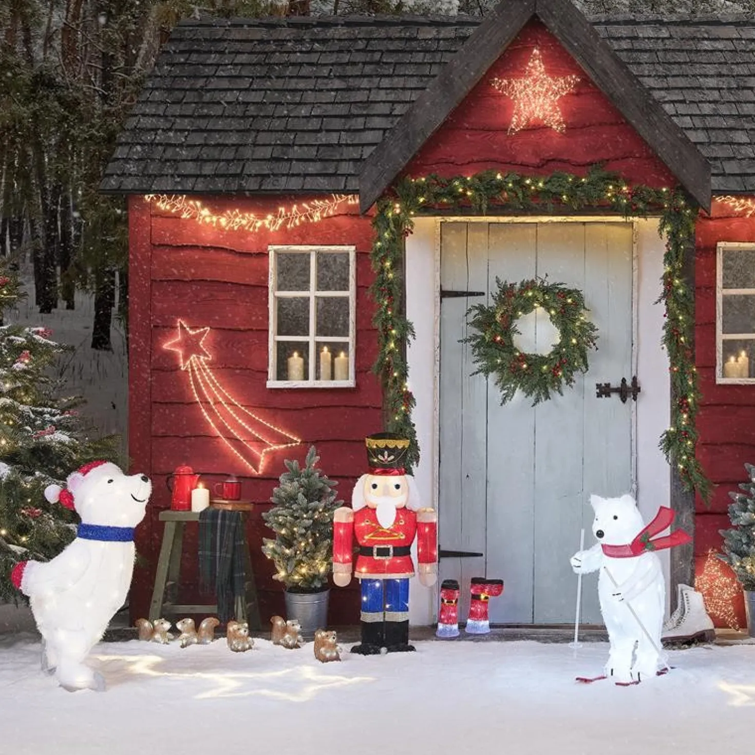78cm LED Weihnachtsfigur außen Papa Eisbär