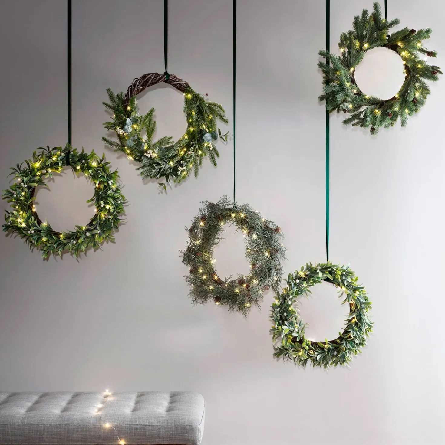 50cm Mistelzweig Weihnachtskranz mit Beleuchtung