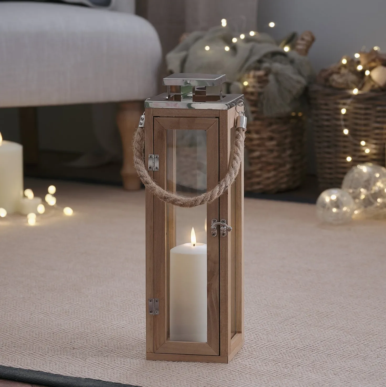 34cm Salcombe Holz LED Laterne mit TruGlow® Kerze