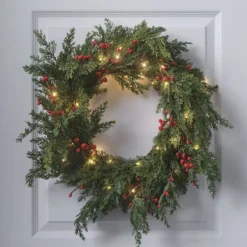 45cm Weihnachtskranz rote Beeren mit Beleuchtung
