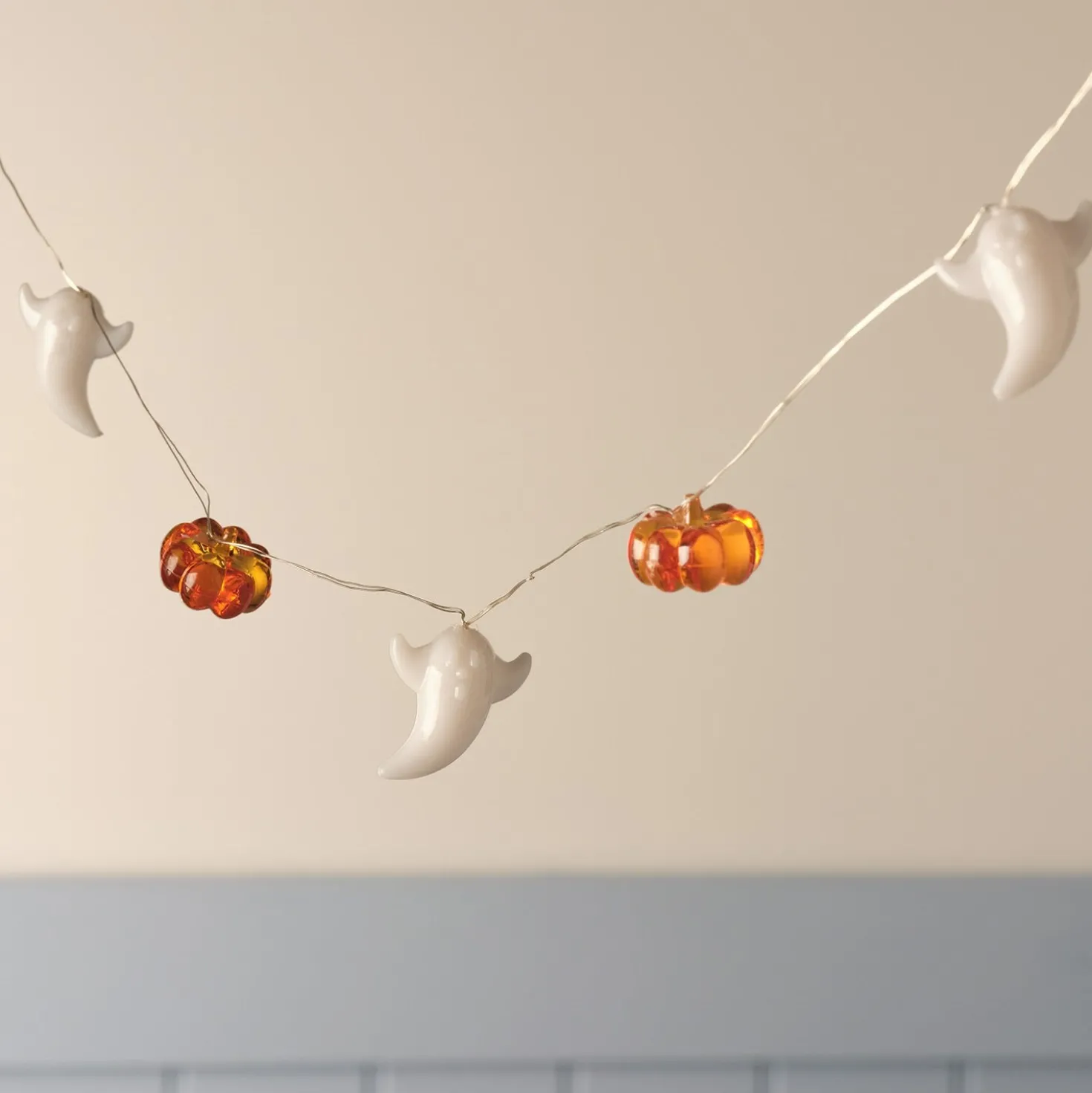 20er Halloween LED-Mikro-Lichterkette Geister & Kürbisse mit Timer