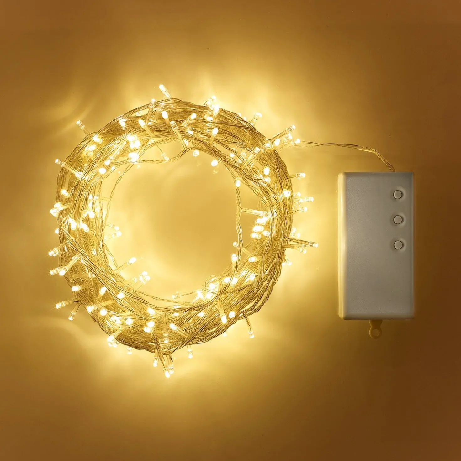 200er LED Batterie Außenlichterkette warmweiß transparentes Kabel