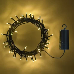 50er LED Batterie Lichterkette Außen warmweiß grünes Kabel