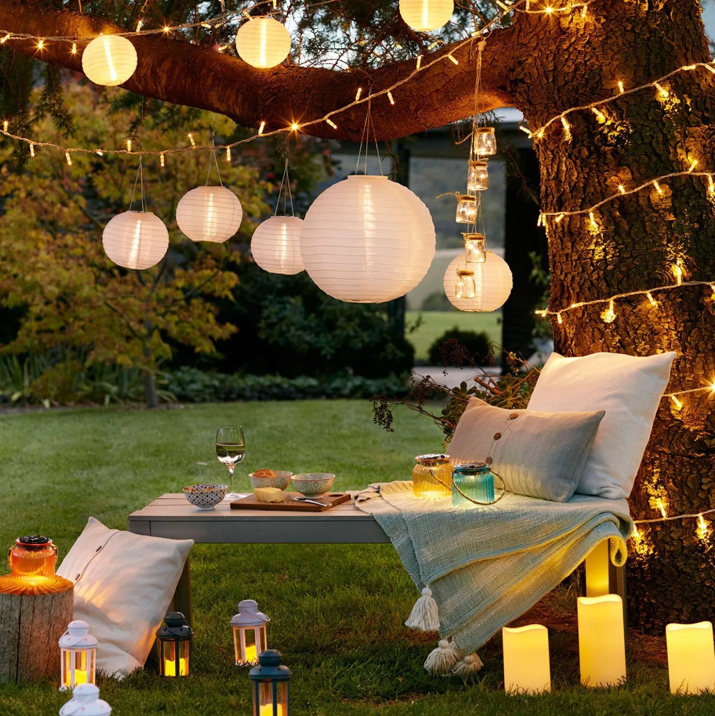 10er LED Lampion Lichterkette warmweiß