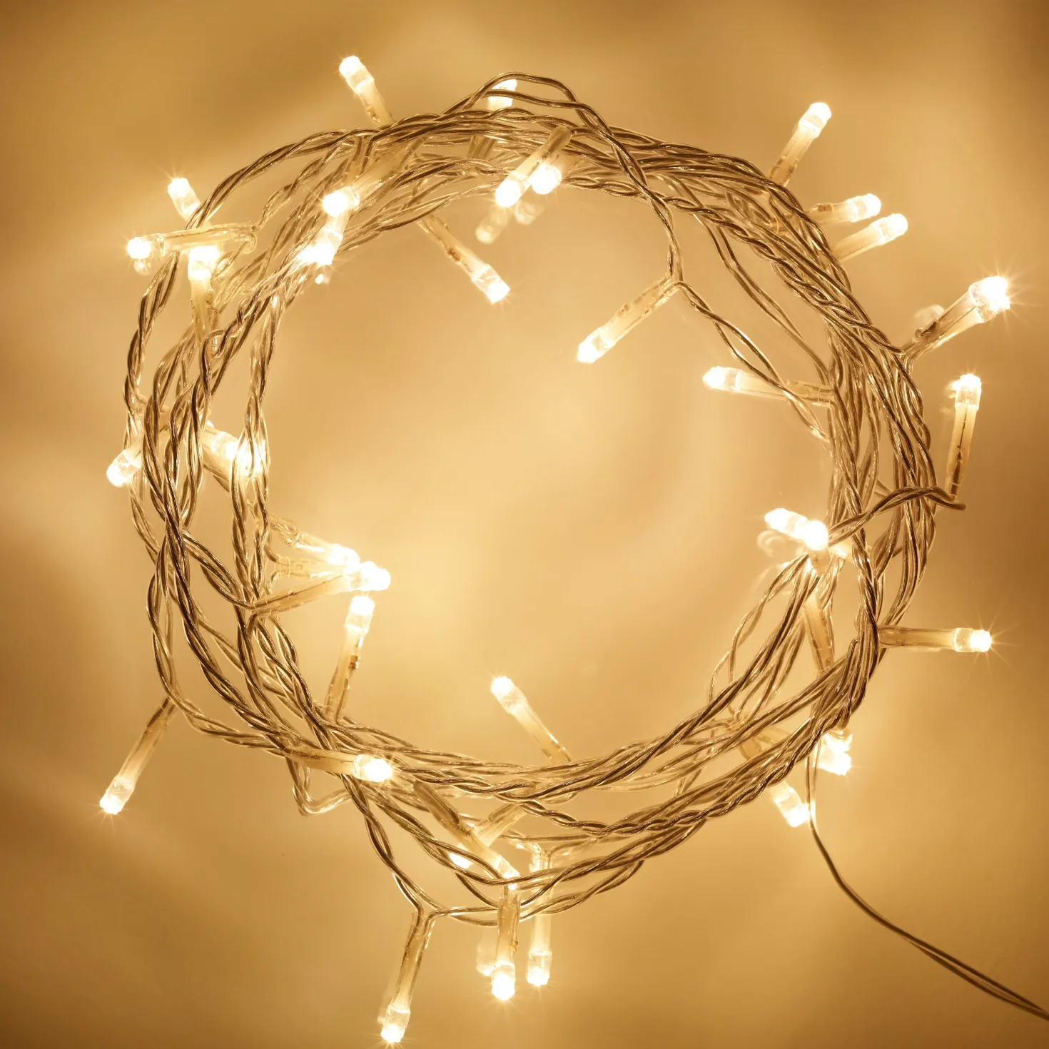 50er LED Lichterkette warmweiß transparentes Kabel