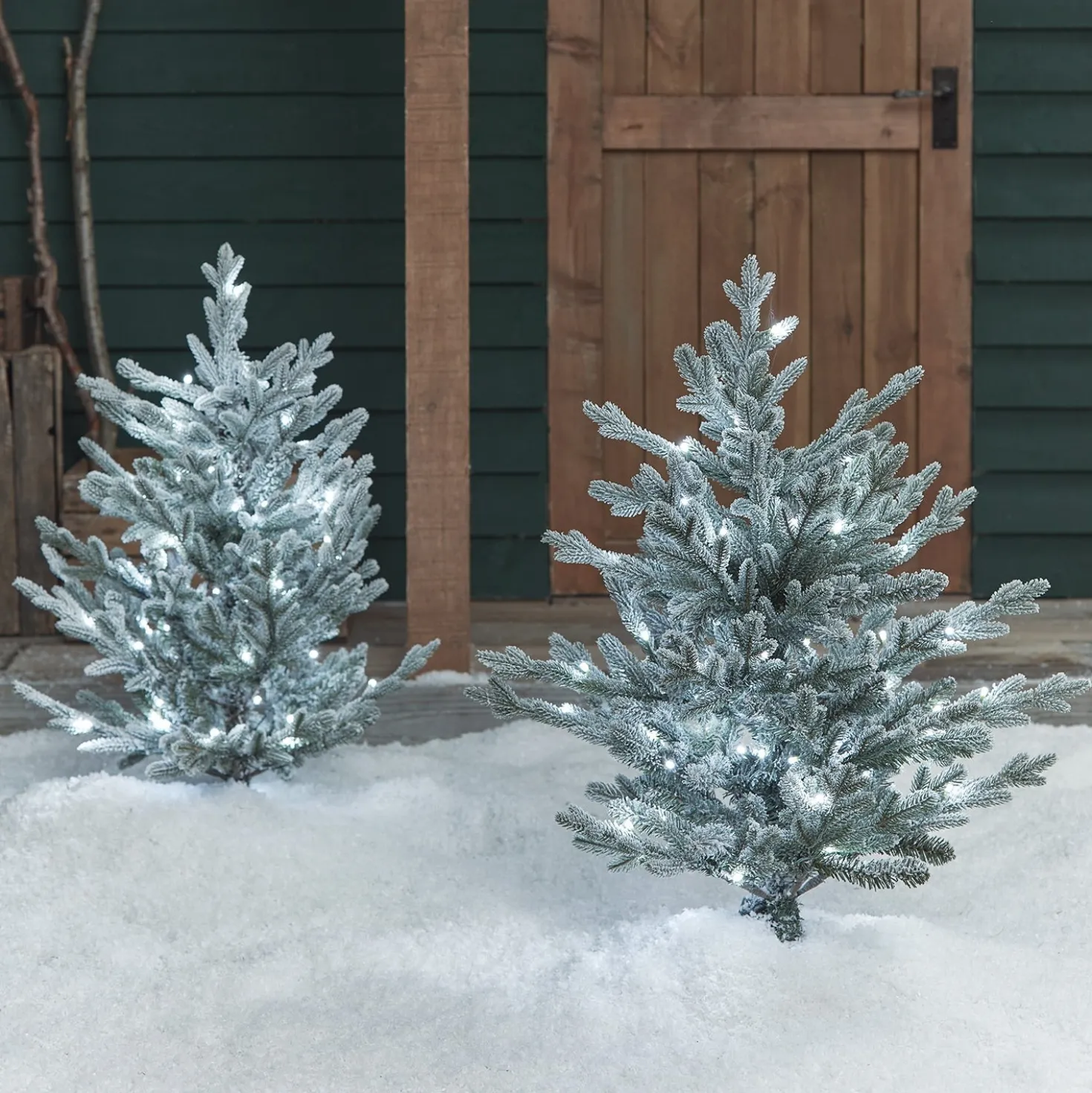 2er Set 91cm LED Stableuchten verschneiter Weihnachtsbaum