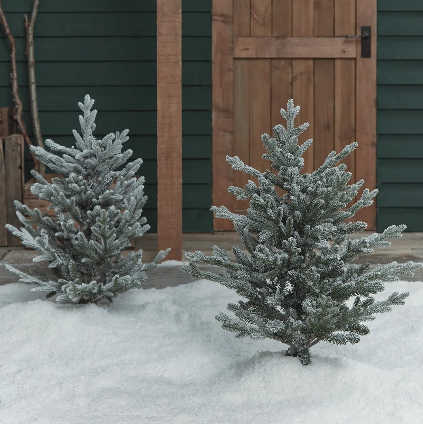 2er Set 91cm LED Stableuchten verschneiter Weihnachtsbaum