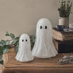 2er Set Gertie LED-Halloween-Geister aus Konfettiglas mit Timer