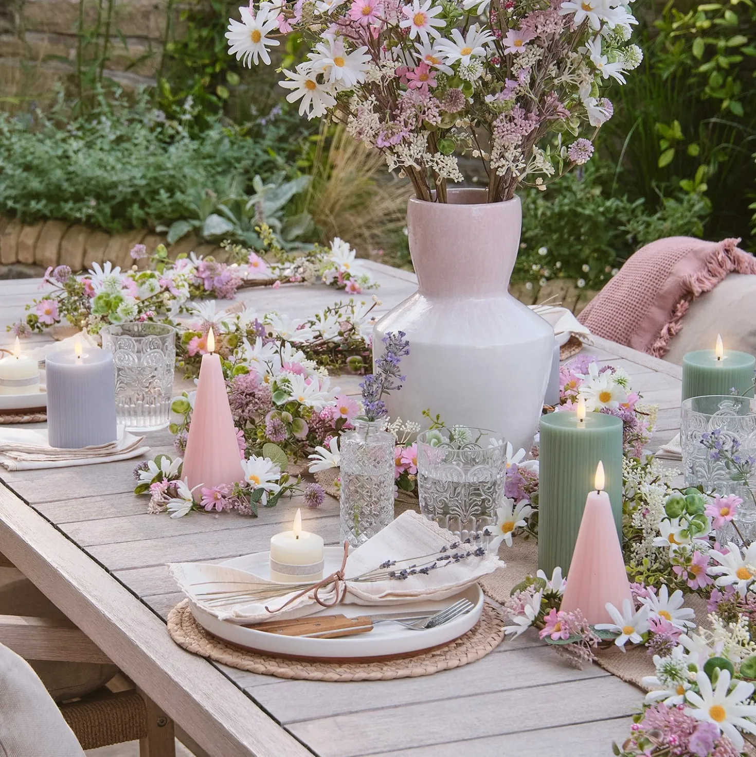 3er Set Kunstblumensträuße „Daisy Dreams“ mit Keramikvase 30 cm in Rosé
