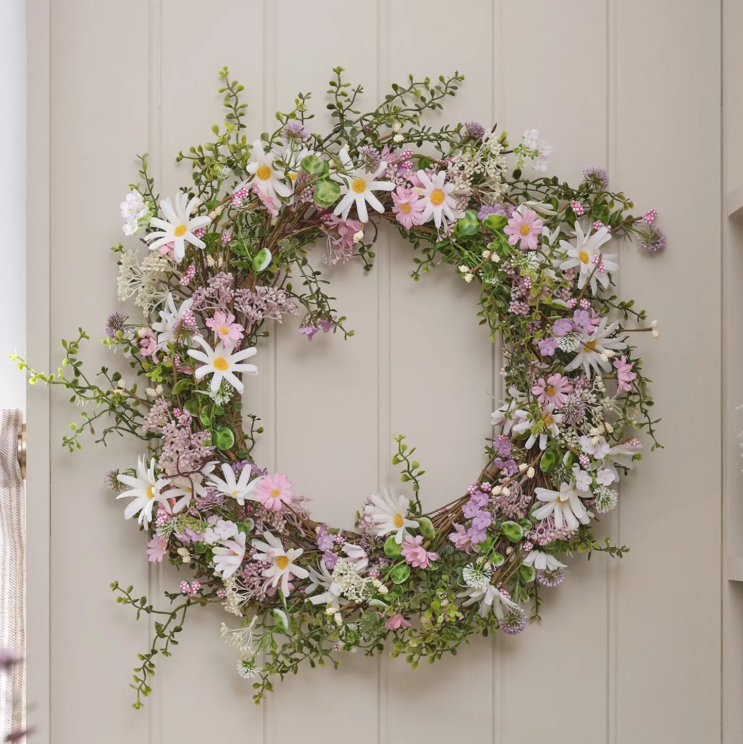 2er Set LED-Blumenkranz & Girlande mit Margeriten in Pastell