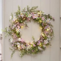 2er Set LED-Blumenkranz & Girlande mit Margeriten in Pastell