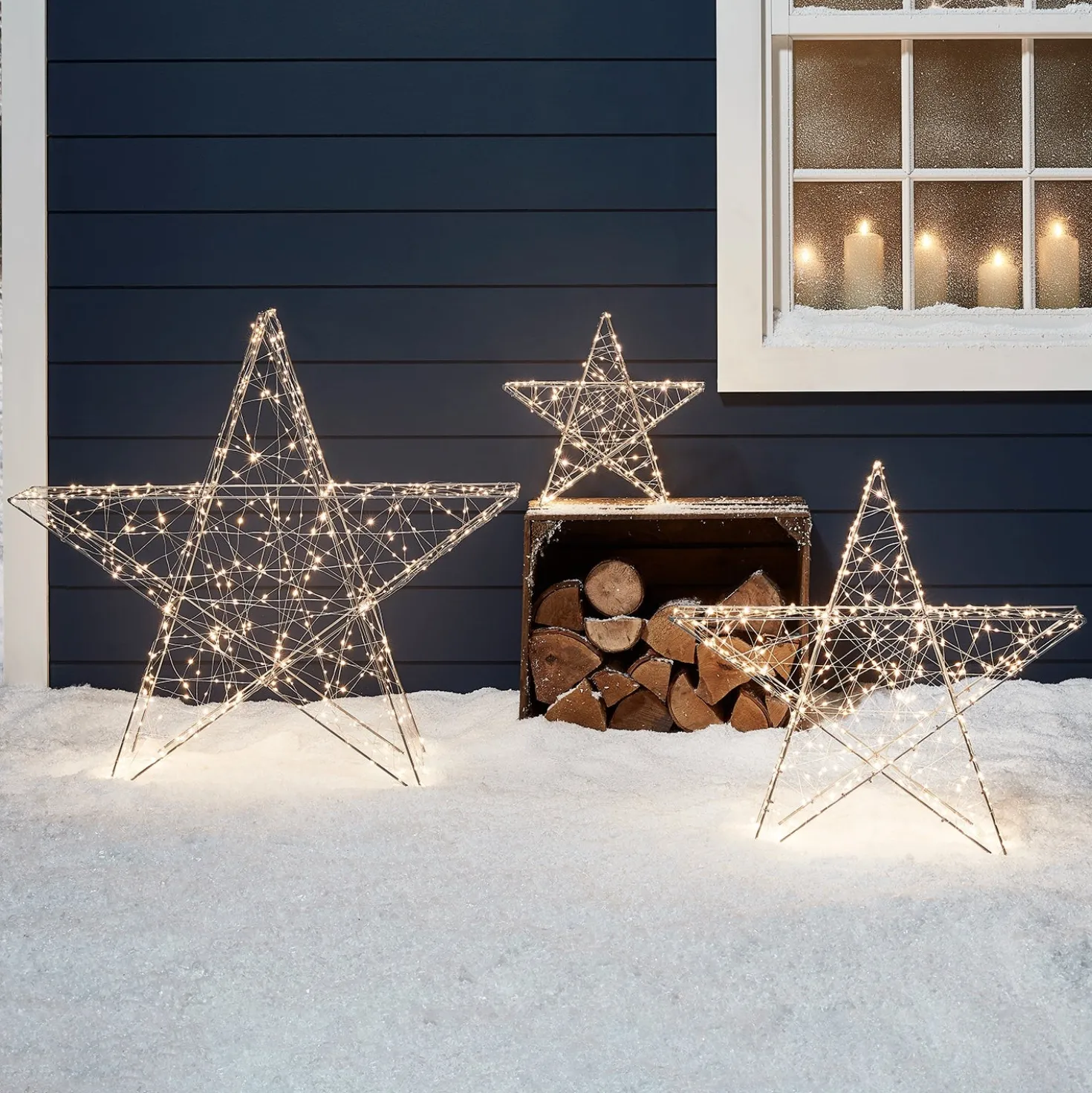 3er Set LED Sterne Weihnachtsdeko außen