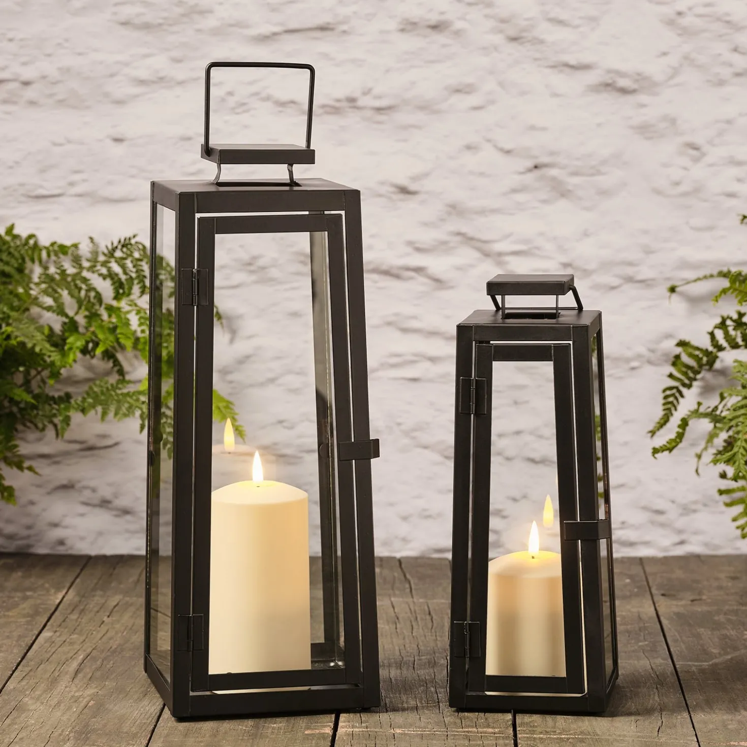 2er Set Metall Laternen schwarz mit TruGlow® Kerzen