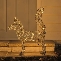 2er-Set Sherwood Rattan LED-Gartenfiguren Fuchs & Eichhörnchen mit 160 LEDs & Timer