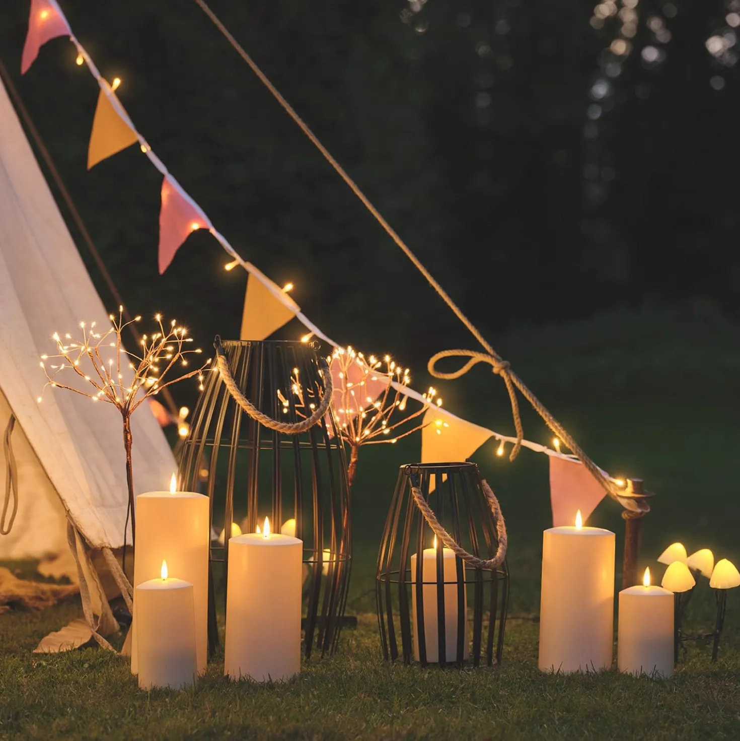3er Set Solar Feuerwerk Gartenstecker mit warmweißen Mikro-LEDs