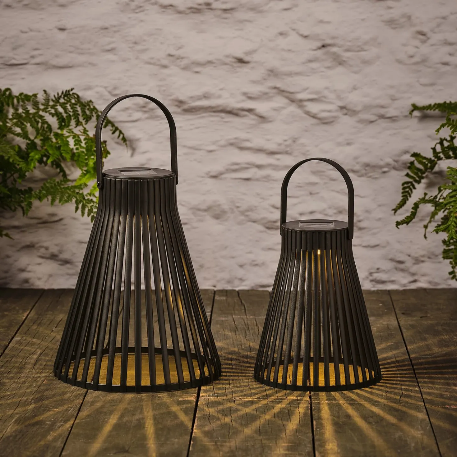 2er Set Solar Laternen Rattan schwarz