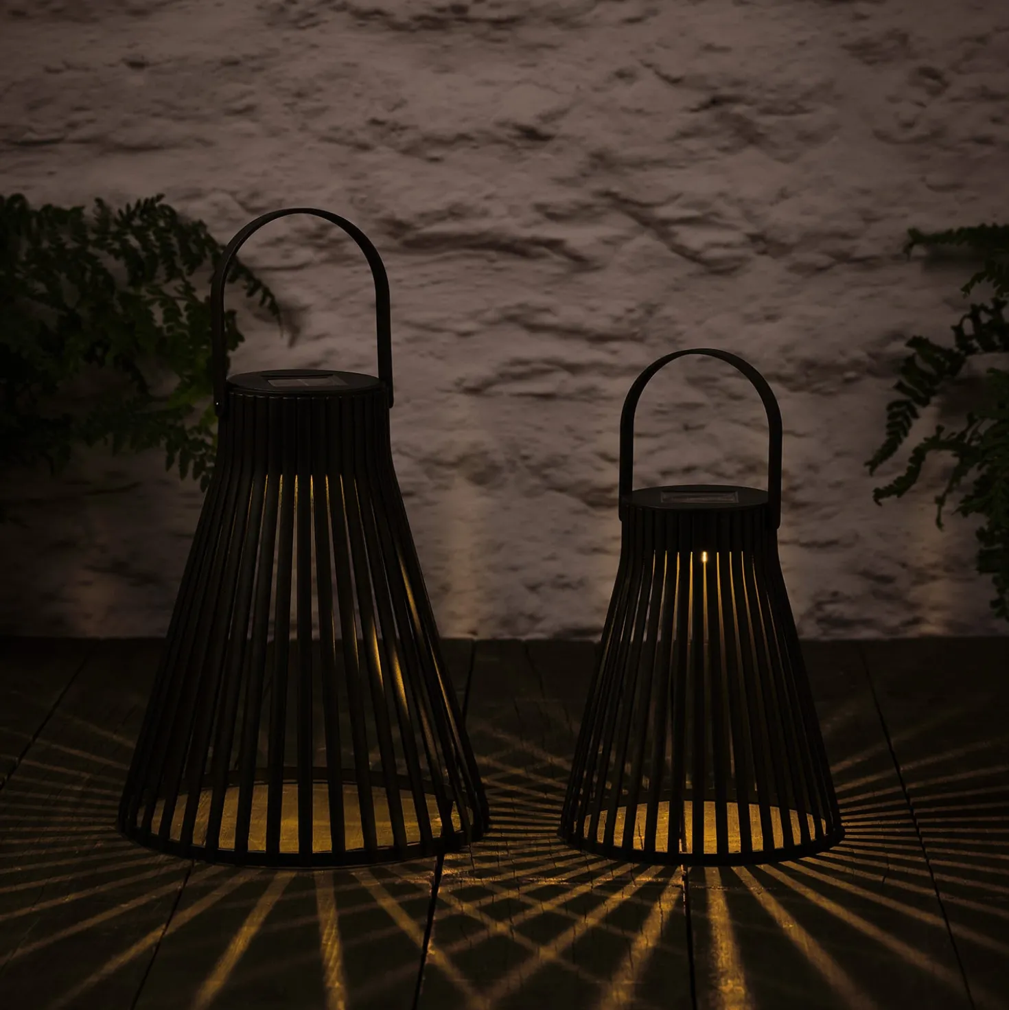 2er Set Solar Laternen Rattan schwarz