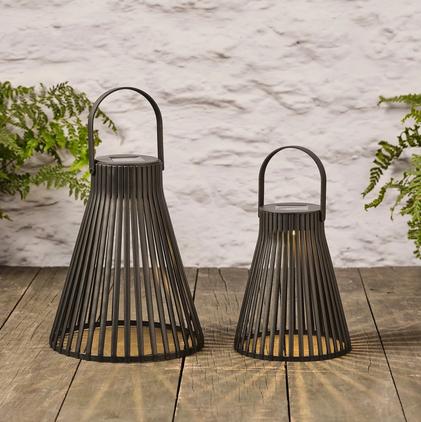 2er Set Solar Laternen Rattan schwarz