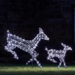2er Set springende LED-Rentier Hirschkuh & Rehkitz L Harlow
