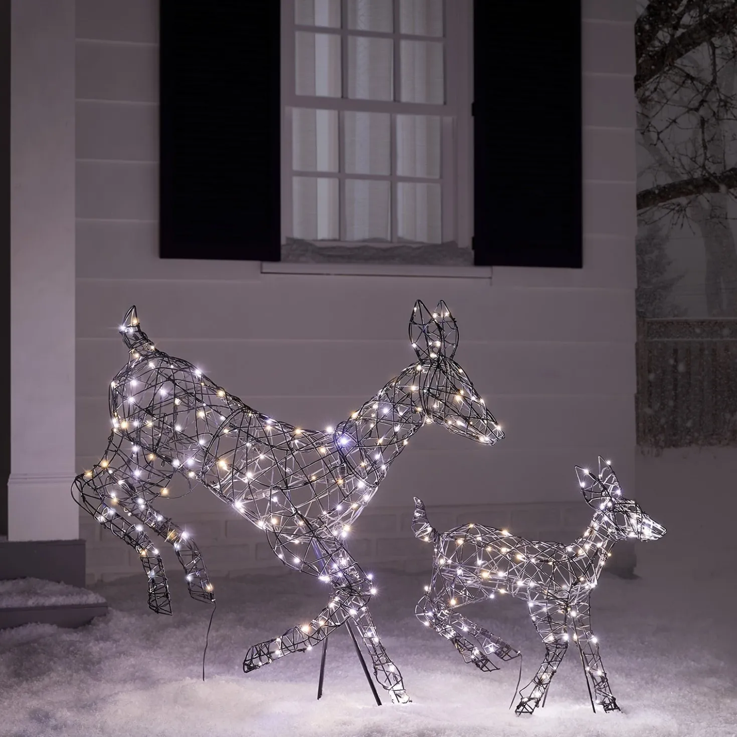 2er Set springende LED-Rentier Hirschkuh & Rehkitz L Harlow