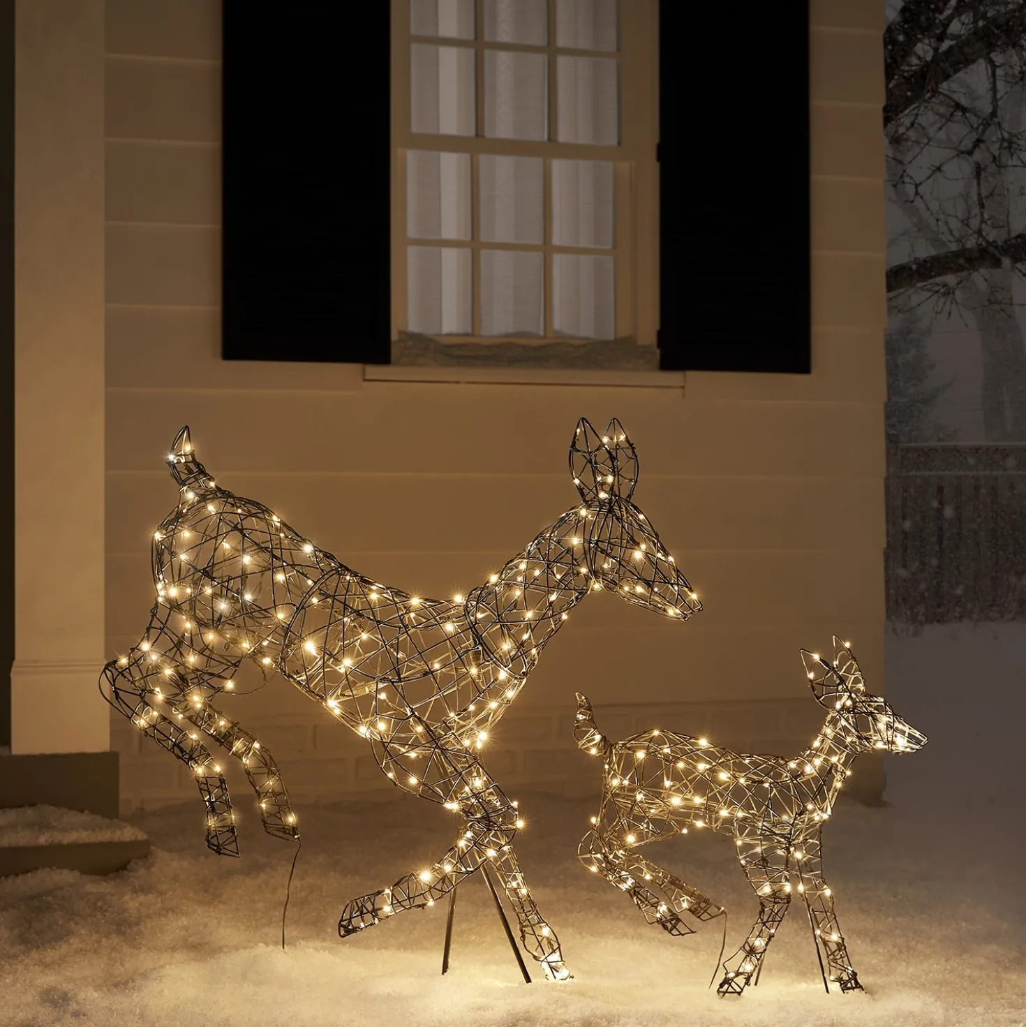 2er Set springende LED-Rentier Hirschkuh & Rehkitz L Harlow