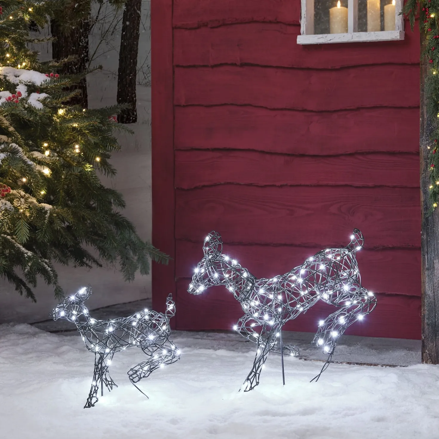 2er Set springende LED-Rentierefamilie Hirschkuh & Rehkitz M Harlow