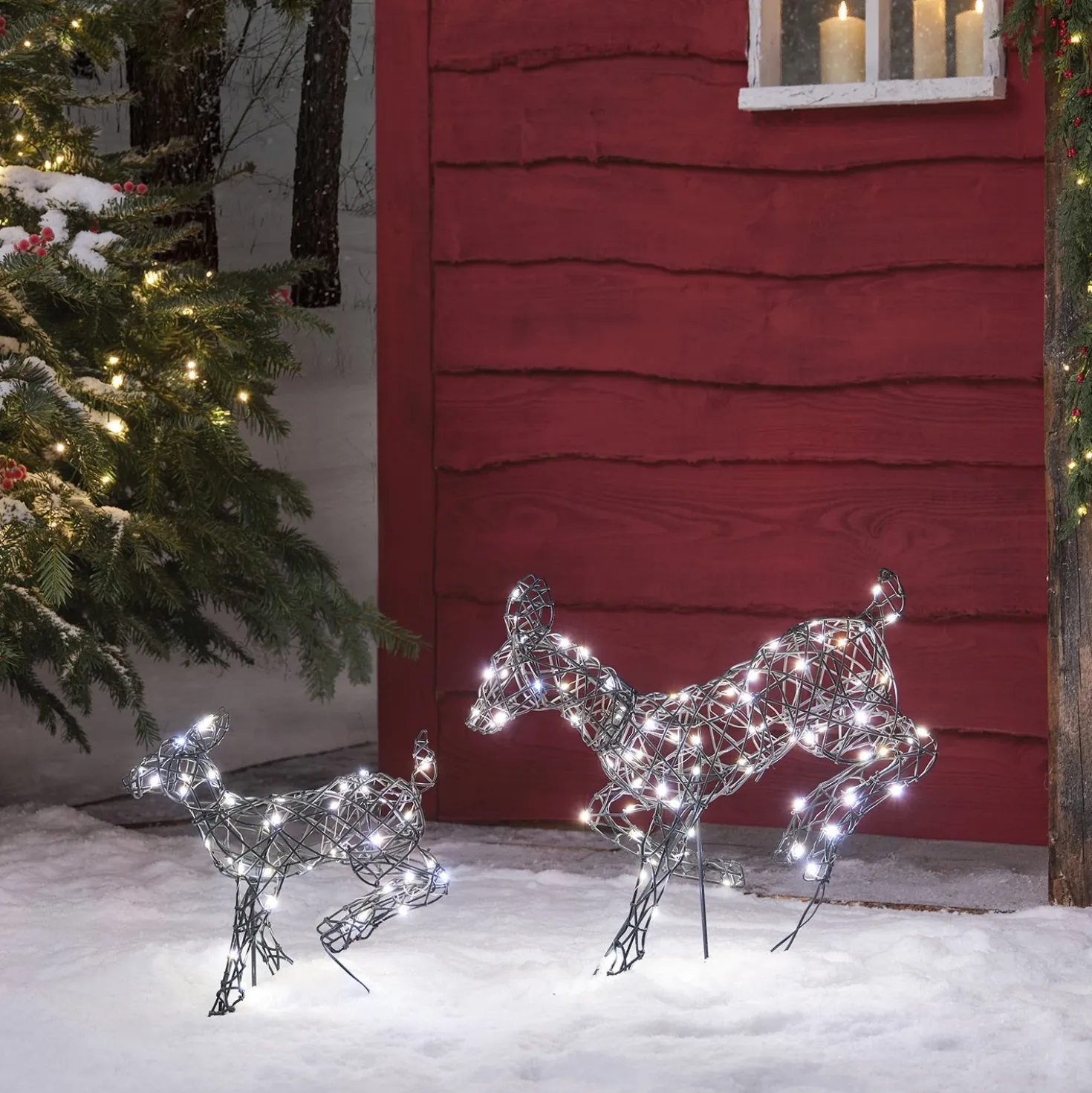 2er Set springende LED-Rentierefamilie Hirschkuh & Rehkitz M Harlow