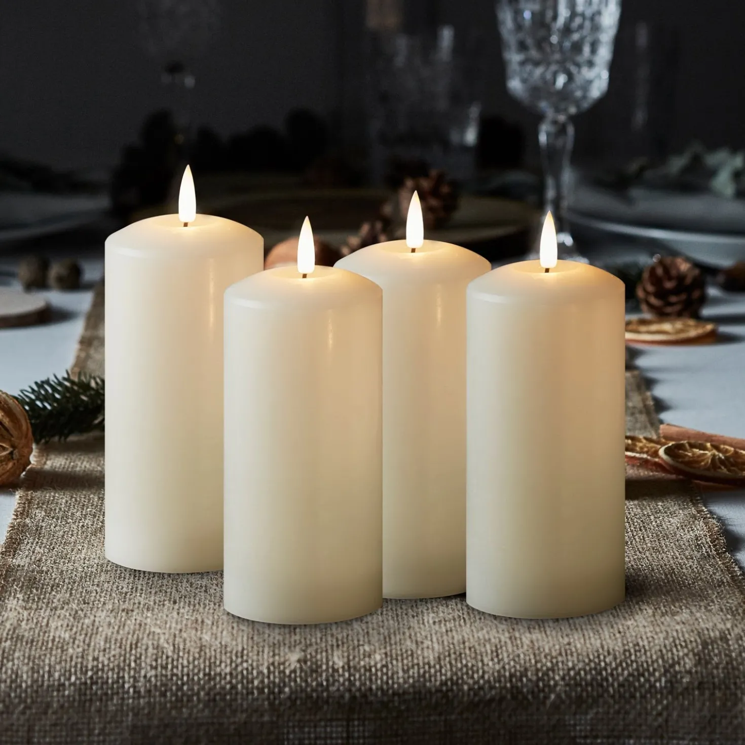 4er Set TruGlow® LED-Adventskerzen Echtwachs elfenbeinfarben 15cm