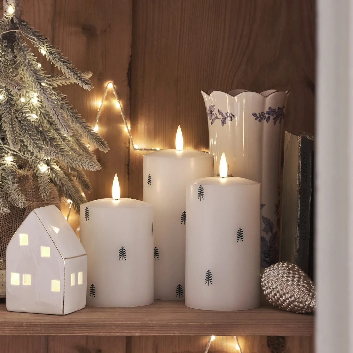 3er Set TruGlow® LED Kerzen Echtwachs mit Weihnachtsbäumen