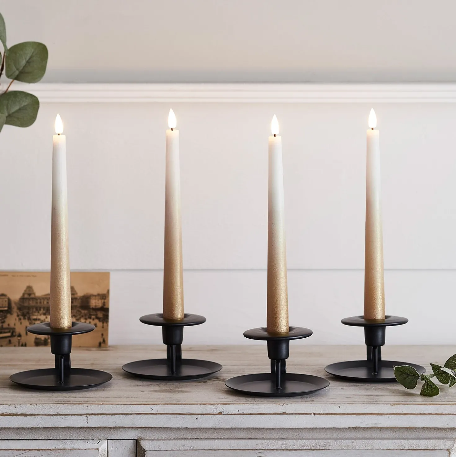 4er Set TruGlow® LED Stabkerzen Echtwachs bronze ombré mit Fernbedienung