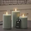 3er Set TruGlow® LED-Stumpenkerzen salbeigrün