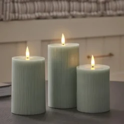 3er Set TruGlow® LED-Stumpenkerzen salbeigrün