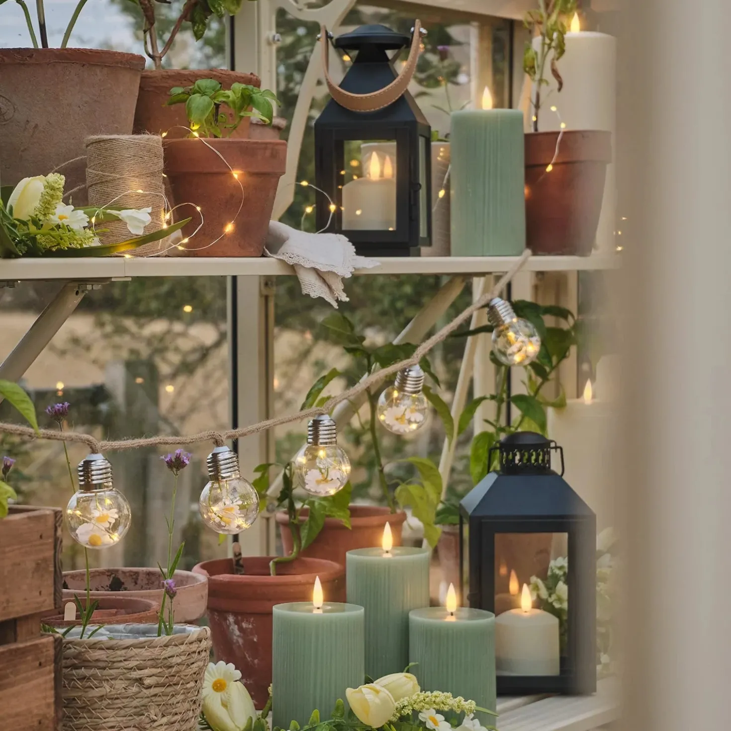 3er Set TruGlow® LED-Stumpenkerzen salbeigrün