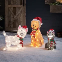 3er Set Weihnachtsfiguren außen Labrador, Westie und Katze
