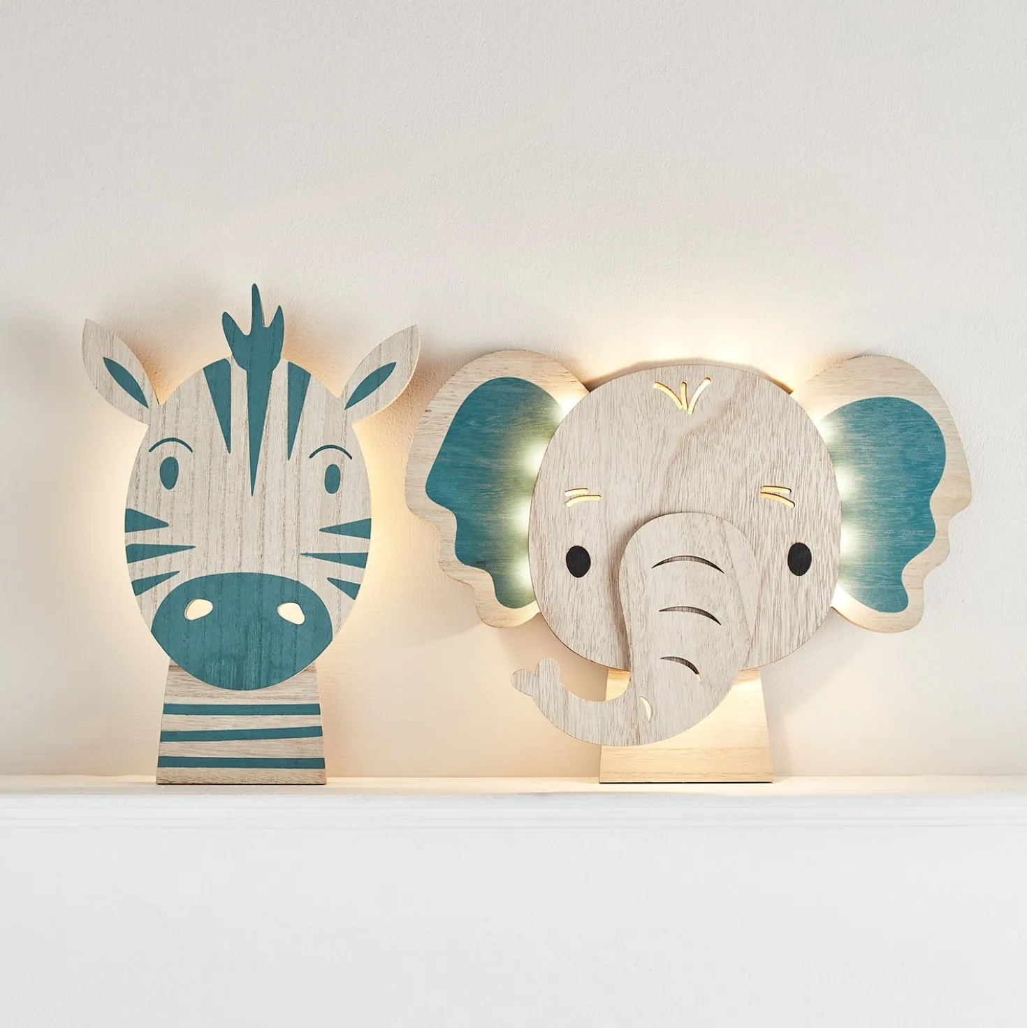 2er Set Zebra & Elefant Wandlampen Kinderzimmer