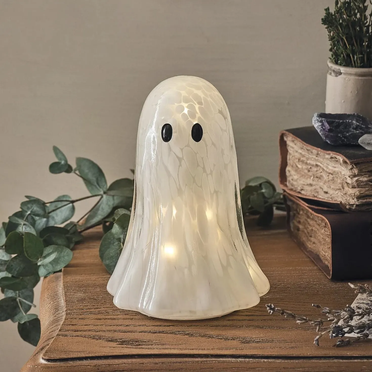 Gertie LED-Halloween-Geist aus Konfetti-Glas mit Timer - groß