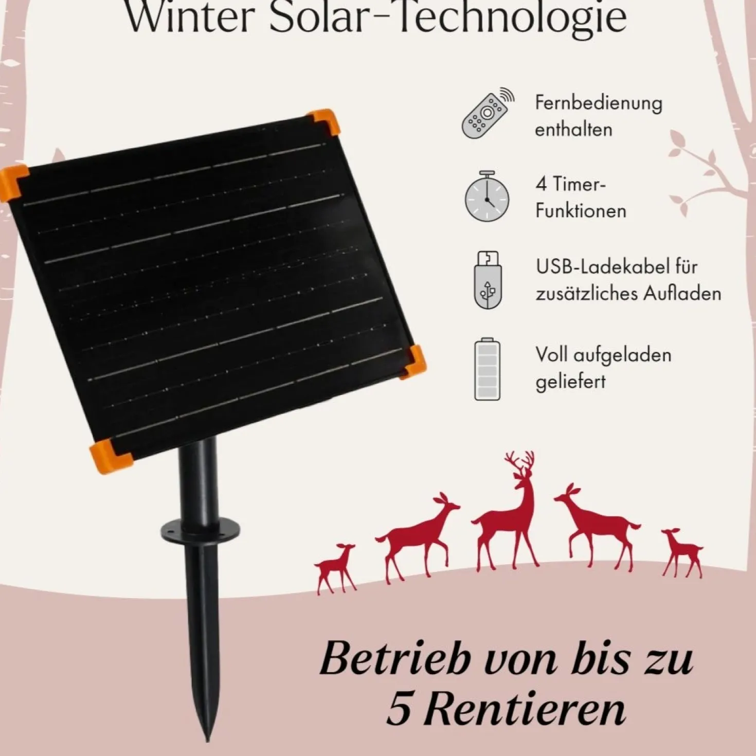 Grasendes Solar-LED-Rentier Hirschkuh XL Studley