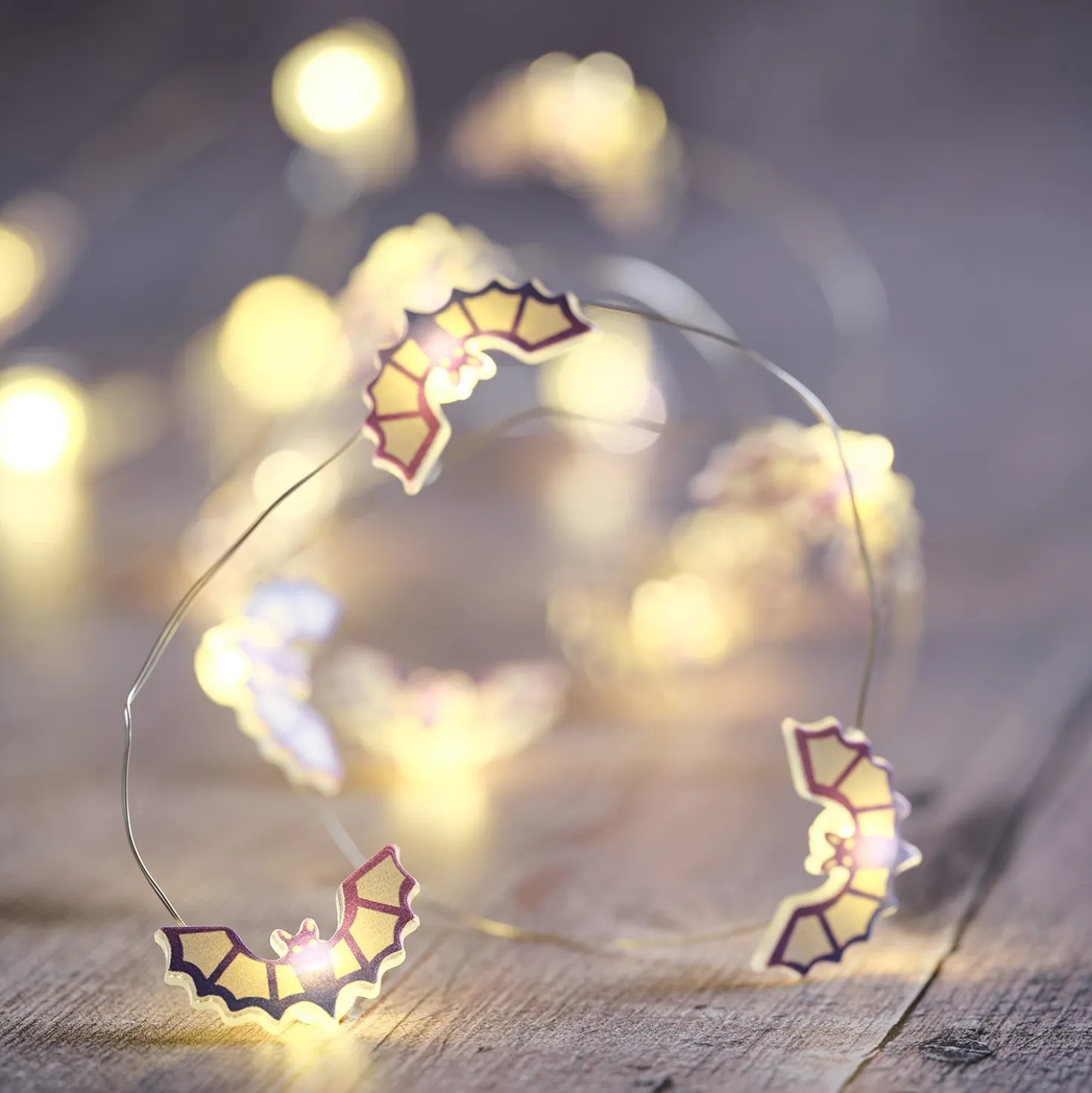 Halloween-Set: Glaskuppel mit LED Fledermaus-Lichterkette