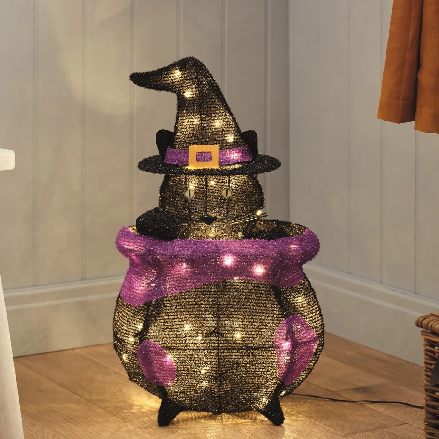 "Katze im Kessel" LED-Halloween-Figur für den Außenbereich