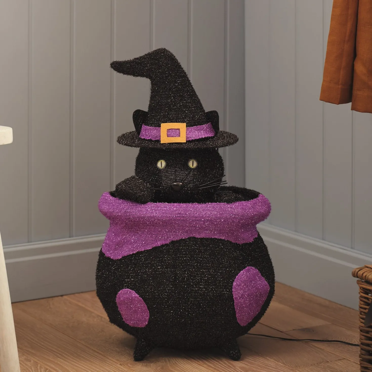 "Katze im Kessel" LED-Halloween-Figur für den Außenbereich