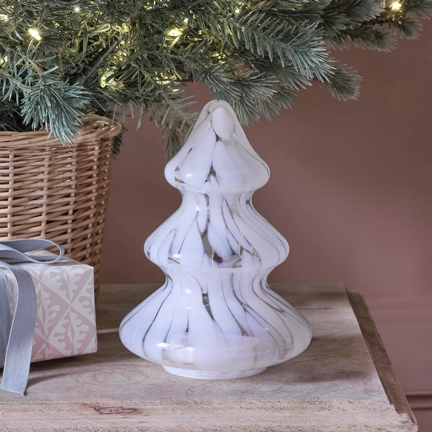 LED Glas Tannenbaum weiß gefleckt
