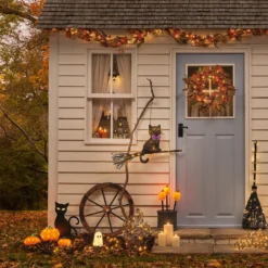 LED-Halloween-Katze Caleb mit Gartenstecker für den Außenbereich
