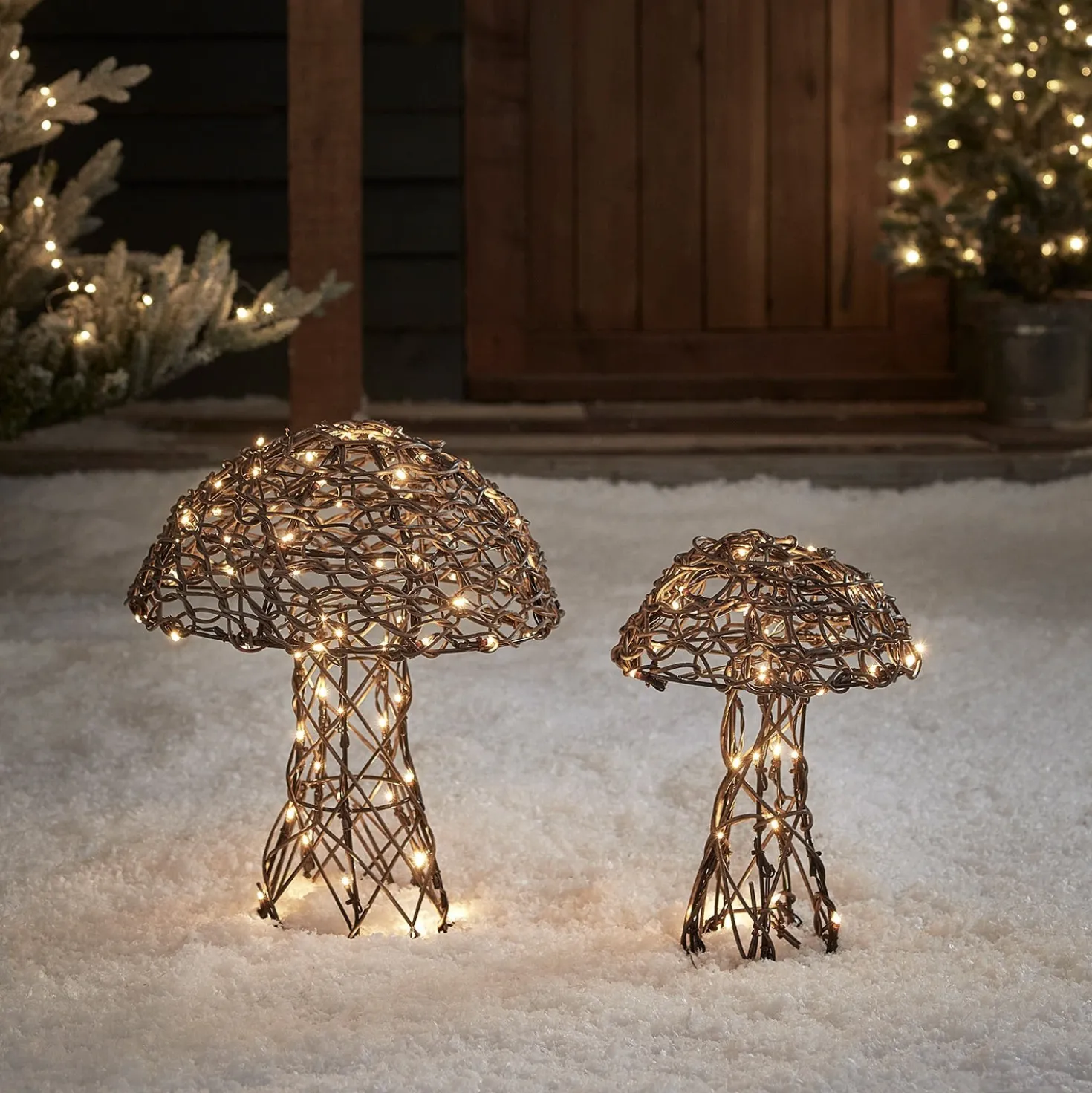 LED Pilz Deko aus Rattan