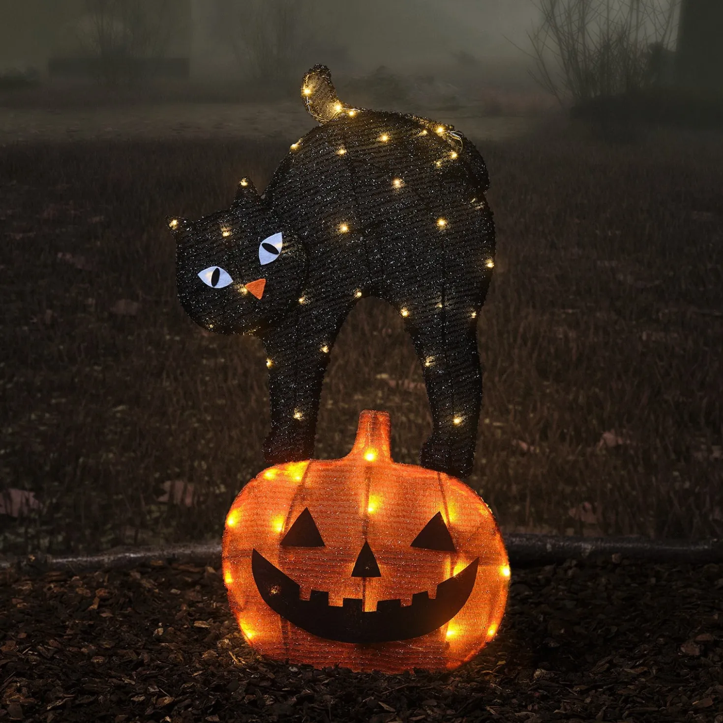 LED Stableuchte Katze und Kürbis