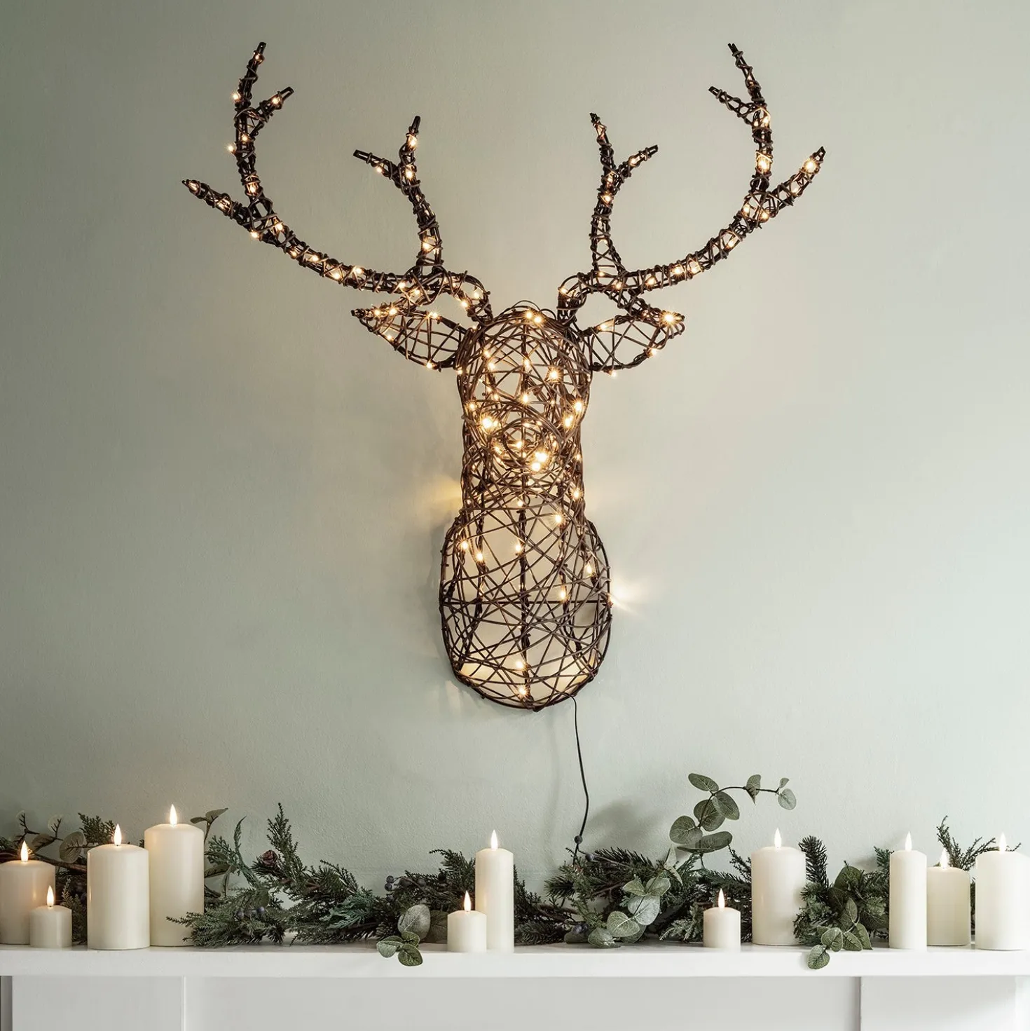 LED Weihnachtsdeko Hirschgeweih aus Rattan