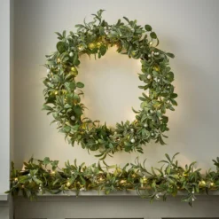 2m Weihnachtsgirlande Mistelzweige und Eukalyptus mit Beleuchtung