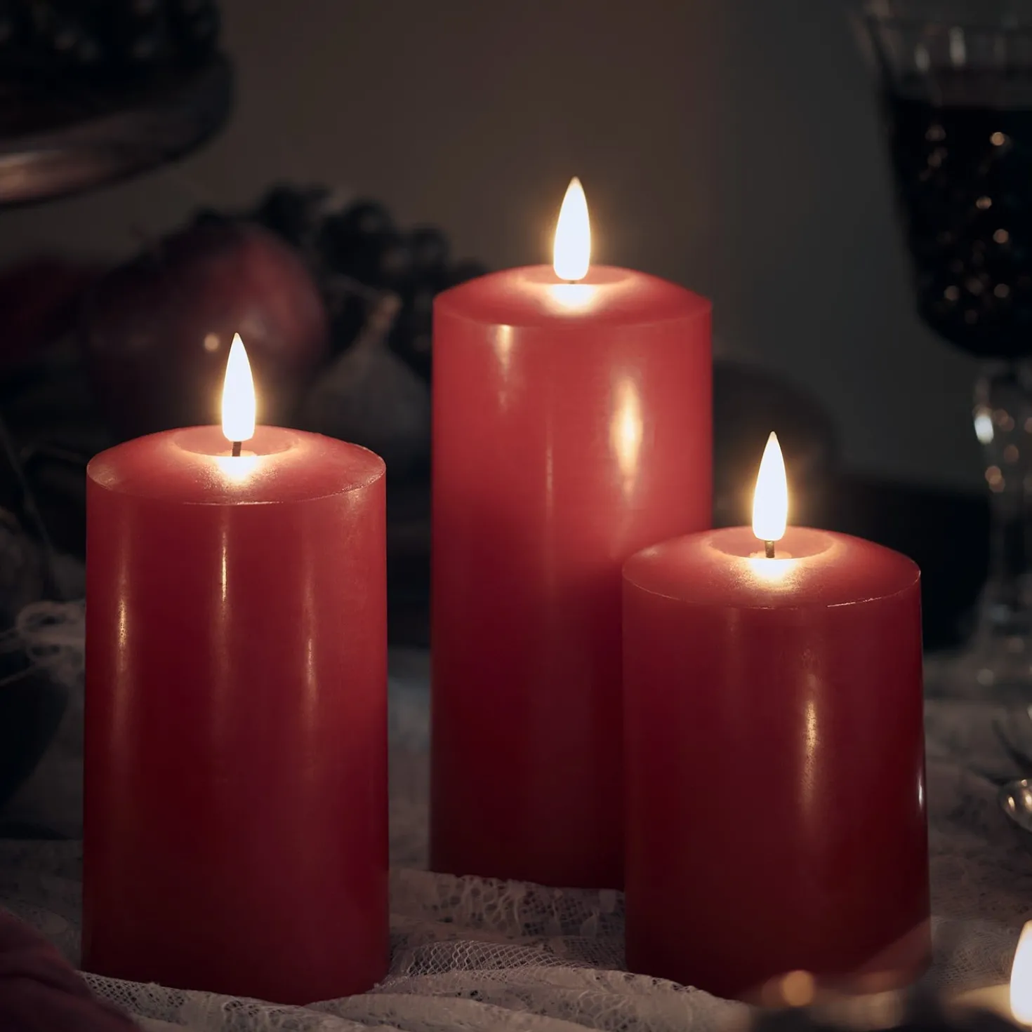 TruGlow® LED Kerzen Echtwachs Trio rot